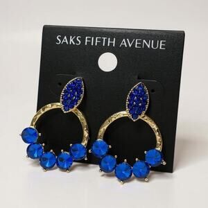 Saks Fifth Avenue Blue Crystal Hoop Drop Earrings NEW